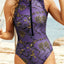 Lotus leaf edge zipper beach swimming print swimsuit - Korvel