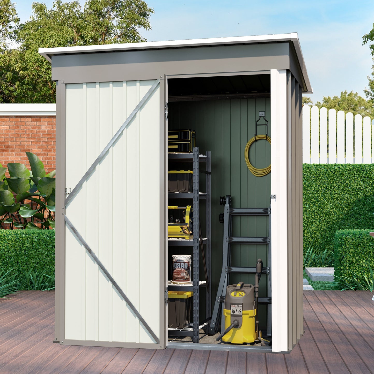 5 * 3FT outdoor storage shed, tool shed with sloping roof and lockable door, backyard garden metal shed, courtyard lawn, gray - Korvel
