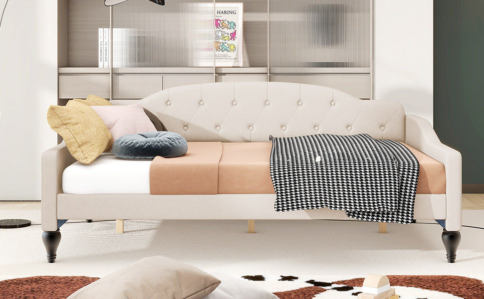 Full Size Upholstered Tufted Daybed in Beige
