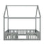 Full Size Wood House Bed with Fence and Door, Gray - Korvel