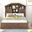 Cama Plataforma de Madera de Nogal de Tamaño Completo con Cabecera de Almacenamiento