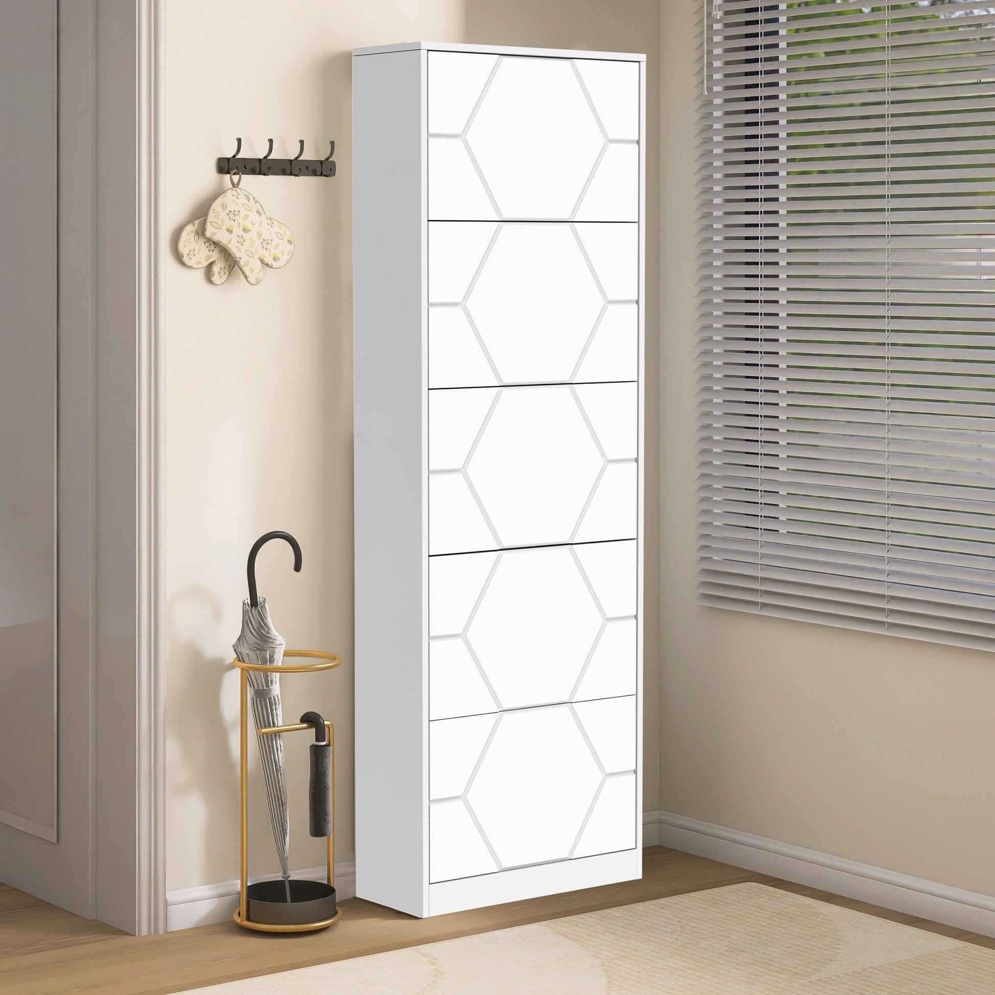 Shoe Storage Cabinet for Entryway, 5 Tiers Shoe Organizer with Carved Panels, Carving Shoe Closet,Vertical Shoe Cabinet - Korvel