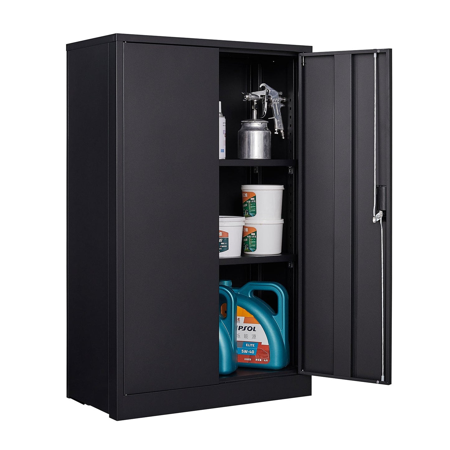 Metal storage cabinet with locked door and adjustable shelf foldable storage cabinet black - Korvel