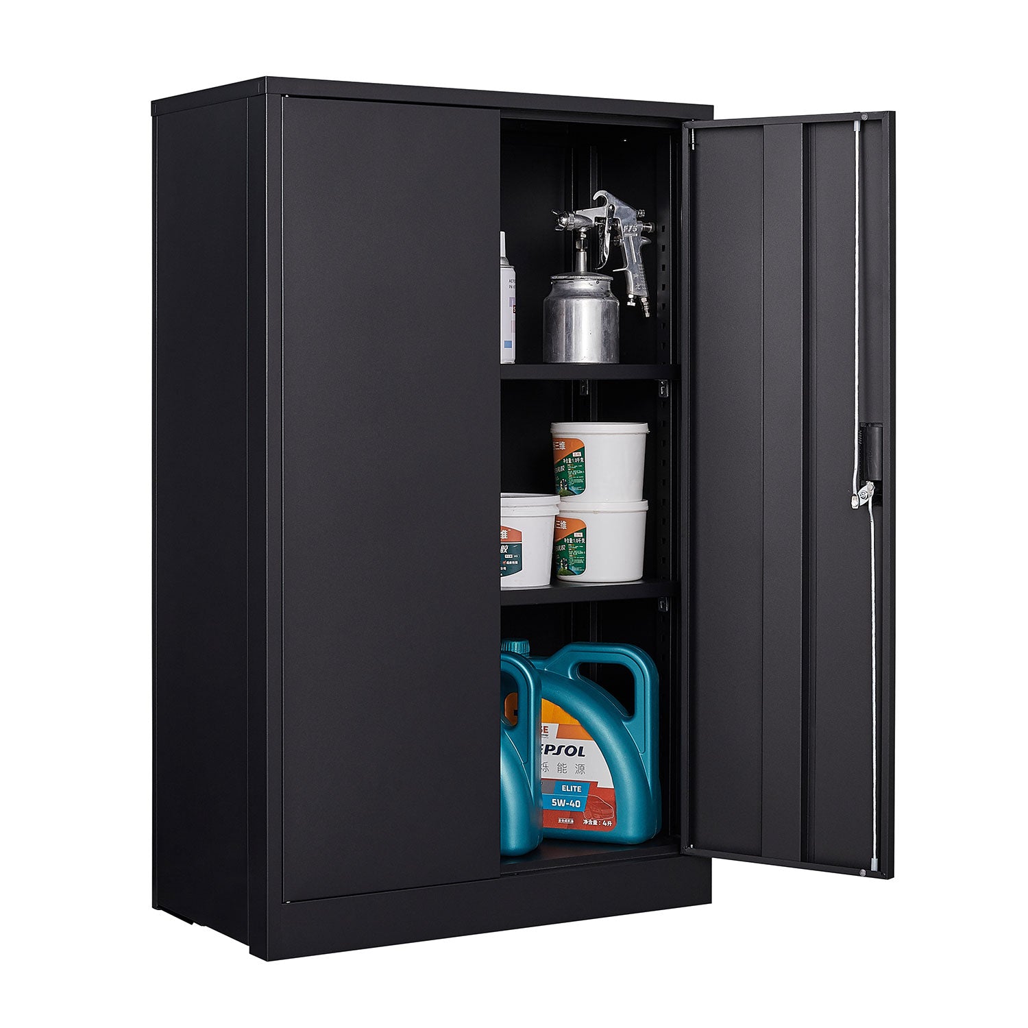 Metal storage cabinet with locked door and adjustable shelf foldable storage cabinet black - Korvel