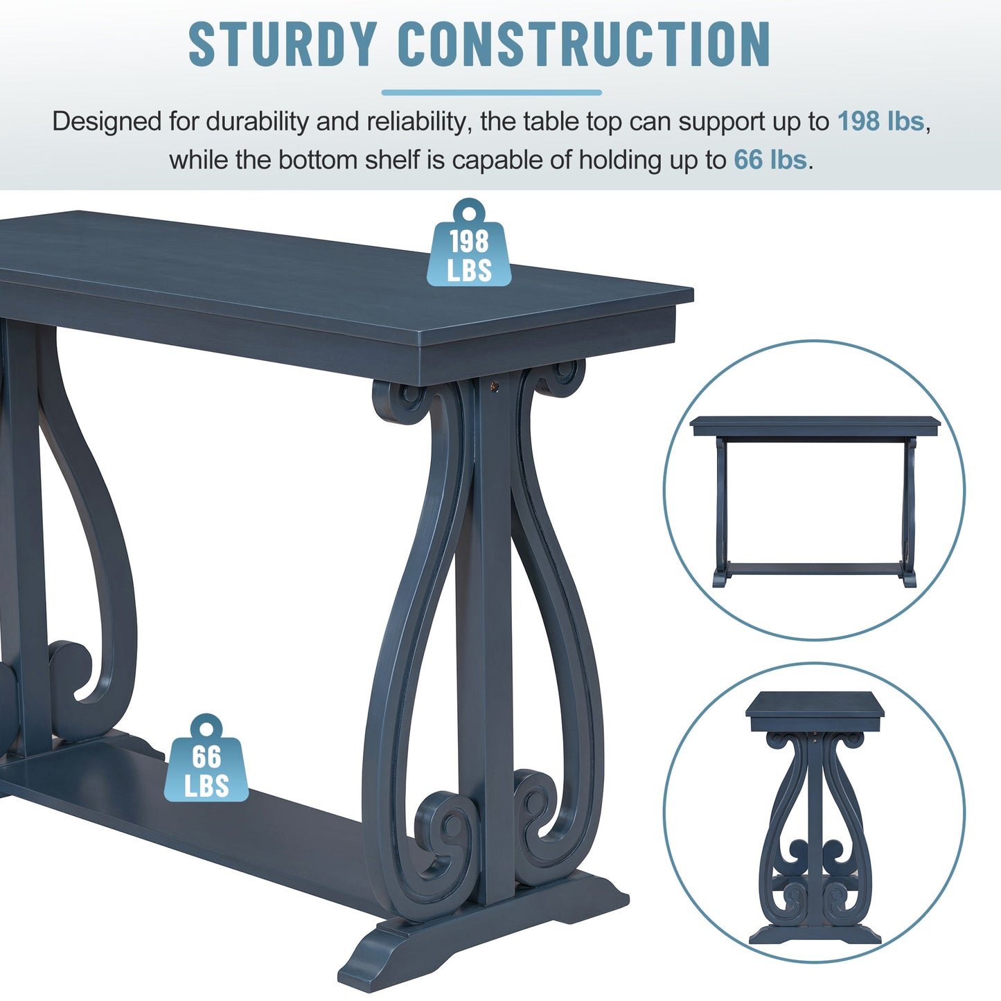 48-Inch Rustic Vintage Console Table --- Farmhouse Style Entryway Table with Open Shelf and Sturdy Construction (Navy) - Korvel