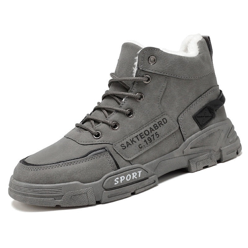Cotton shoes, winter men's shoes, high top Martin boots, Bumblebee work boots, large size, medium top, fashionable shoes, men's boots, trendy shoes - Korvel