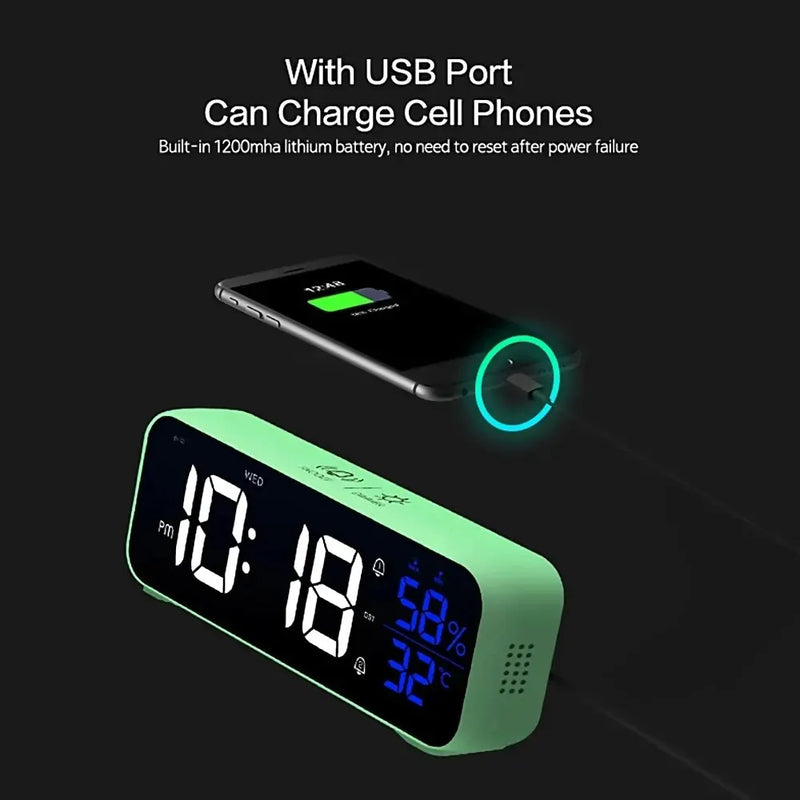 Reloj despertador digital LED de música premium con control por voz