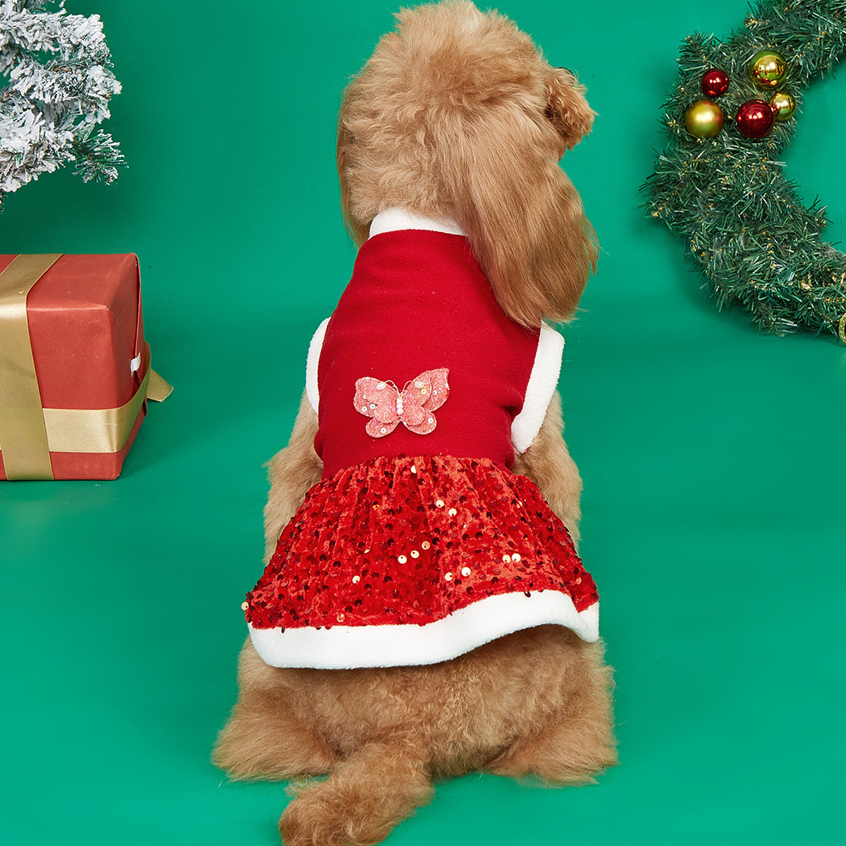 Autumn and Winter New Pet Plush Clothes Christmas Dog Dress Small Dog Teddy Dress Cat Clothes - Korvel
