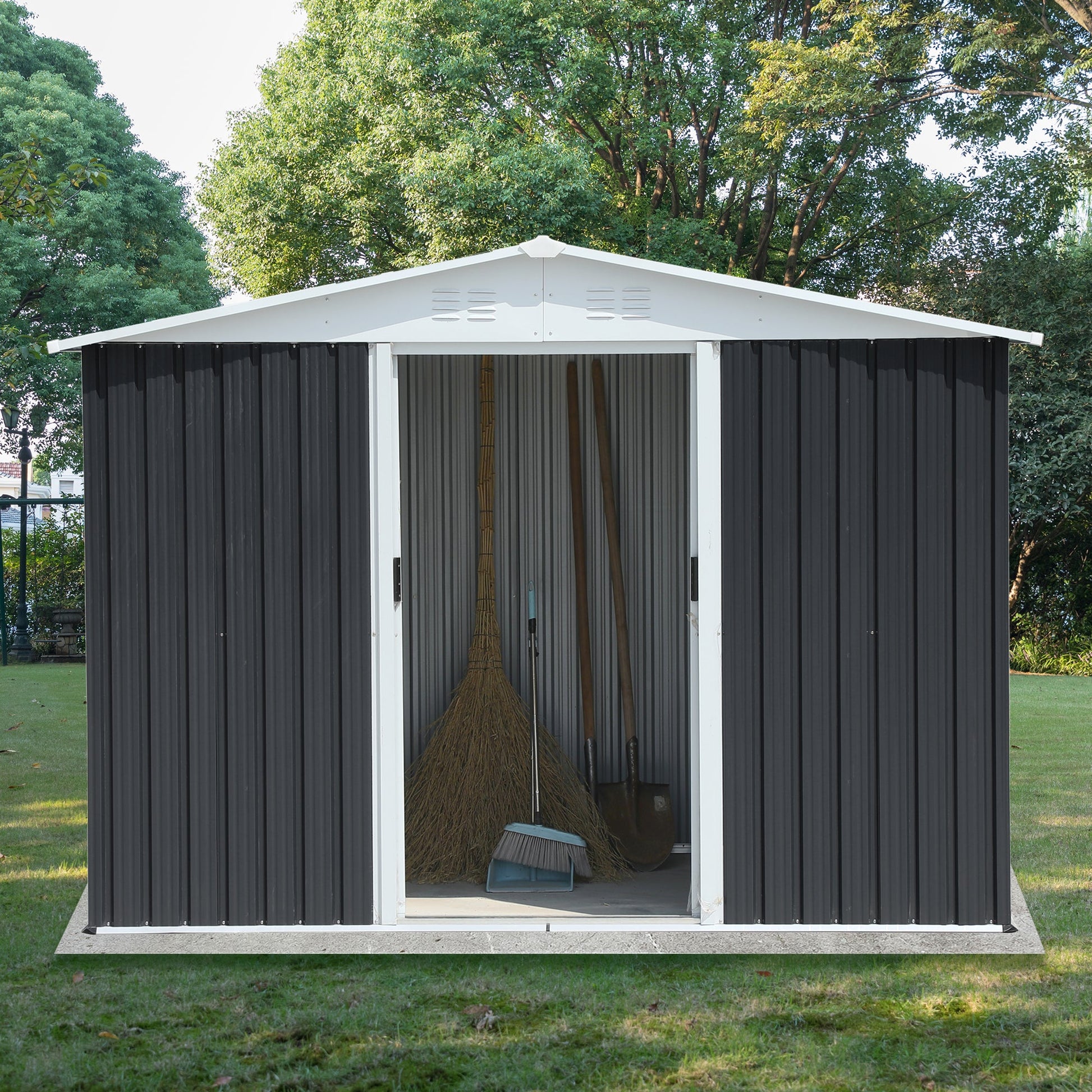 GO 47.2" Large Wooden Dog House Outdoor, Outdoor & Indoor Dog Crate, Cabin Style, With Porch, 2 Doors - Korvel