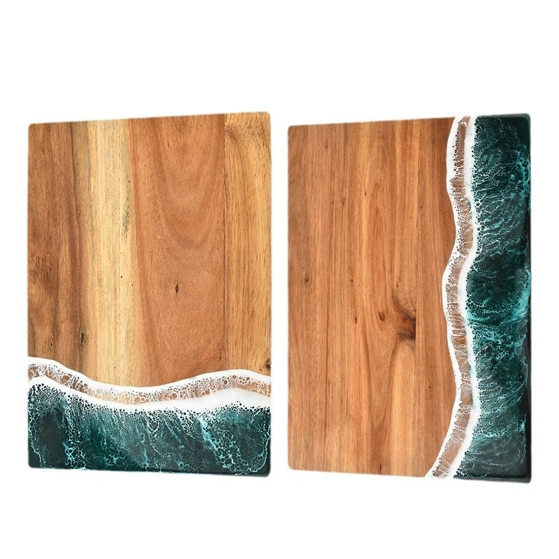Acacia Wood and New Resin Cutting Board Wave Spliced Design Kitchen Fruit and Steak Board for Chopping Rectangle Wooden Boards - Korvel
