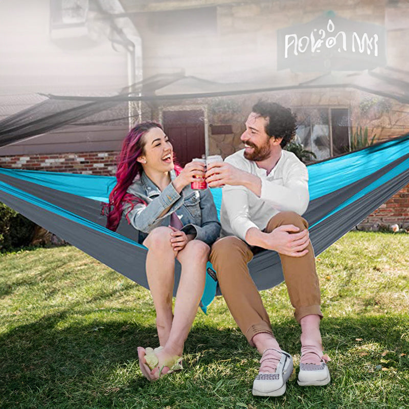 Light double nylon camping hammock with straps. Great for trips, beach, yard & garden. - Korvel