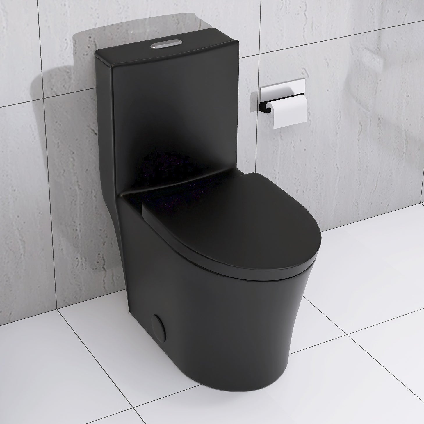 Matte Black Elongated One Piece Toilet Dual Flush 1.1/1.6 GPF Water Saving Map 1000g,Matte Black - Korvel