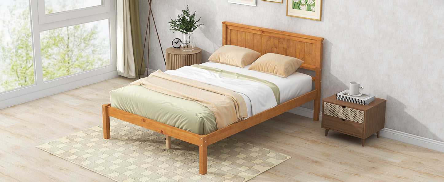 Platform Bed Frame with Headboard, Wood Slat Support No Box Spring Needed Full  Oak - Korvel