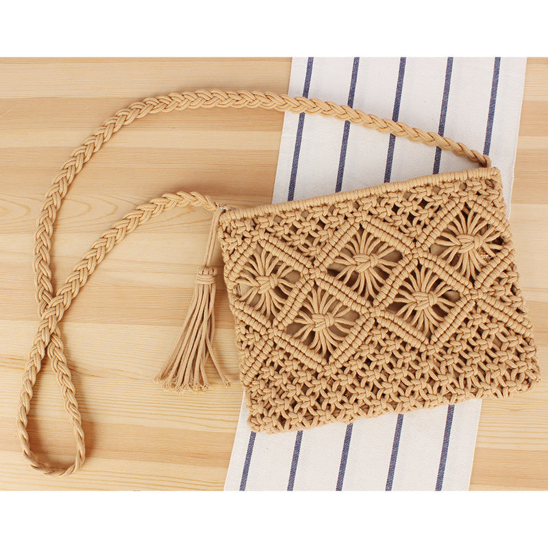 Tassel Handheld Woven Bag Retro Handheld Woven Bag Summer Vacation Tourism Beach Bag - Korvel