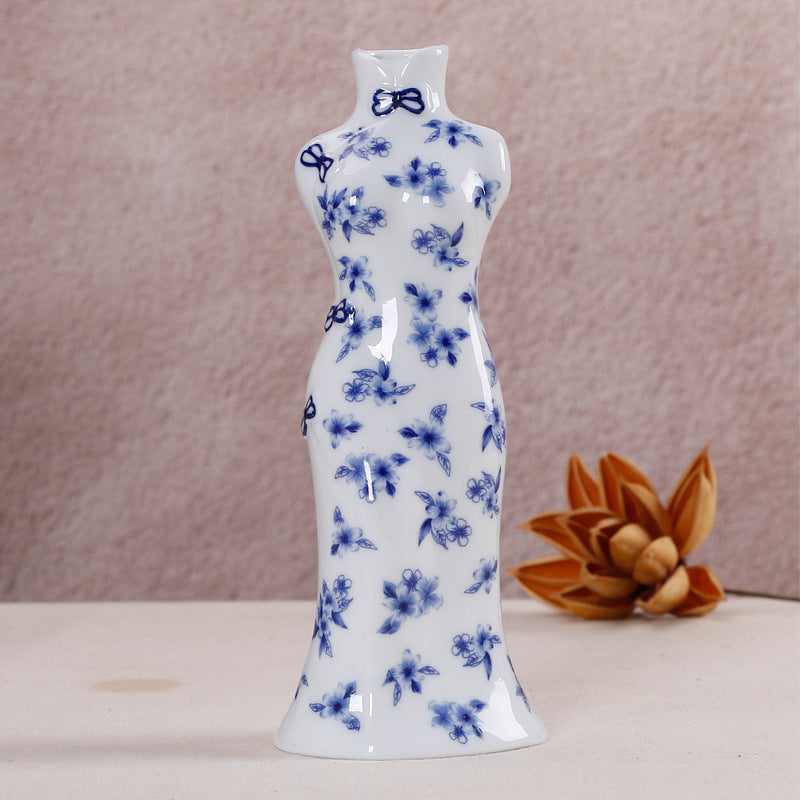 Elegant Blue and White Ceramic Mini Vases