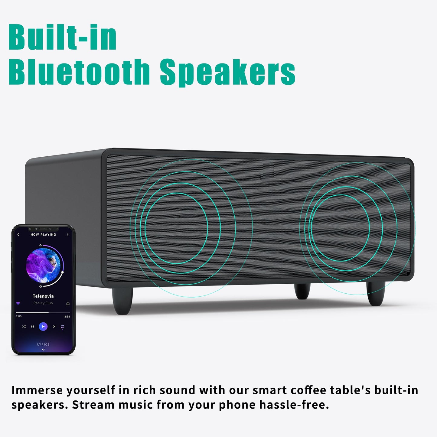 Modern Smart Coffee Table with Built-in Fridge, Bluetooth Speaker, Wireless Charging, Touch Control Panel, USB Interface Black - Korvel