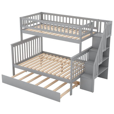 Twin over Full Bunk Bed with Trundle and Staircase Gray - Korvel