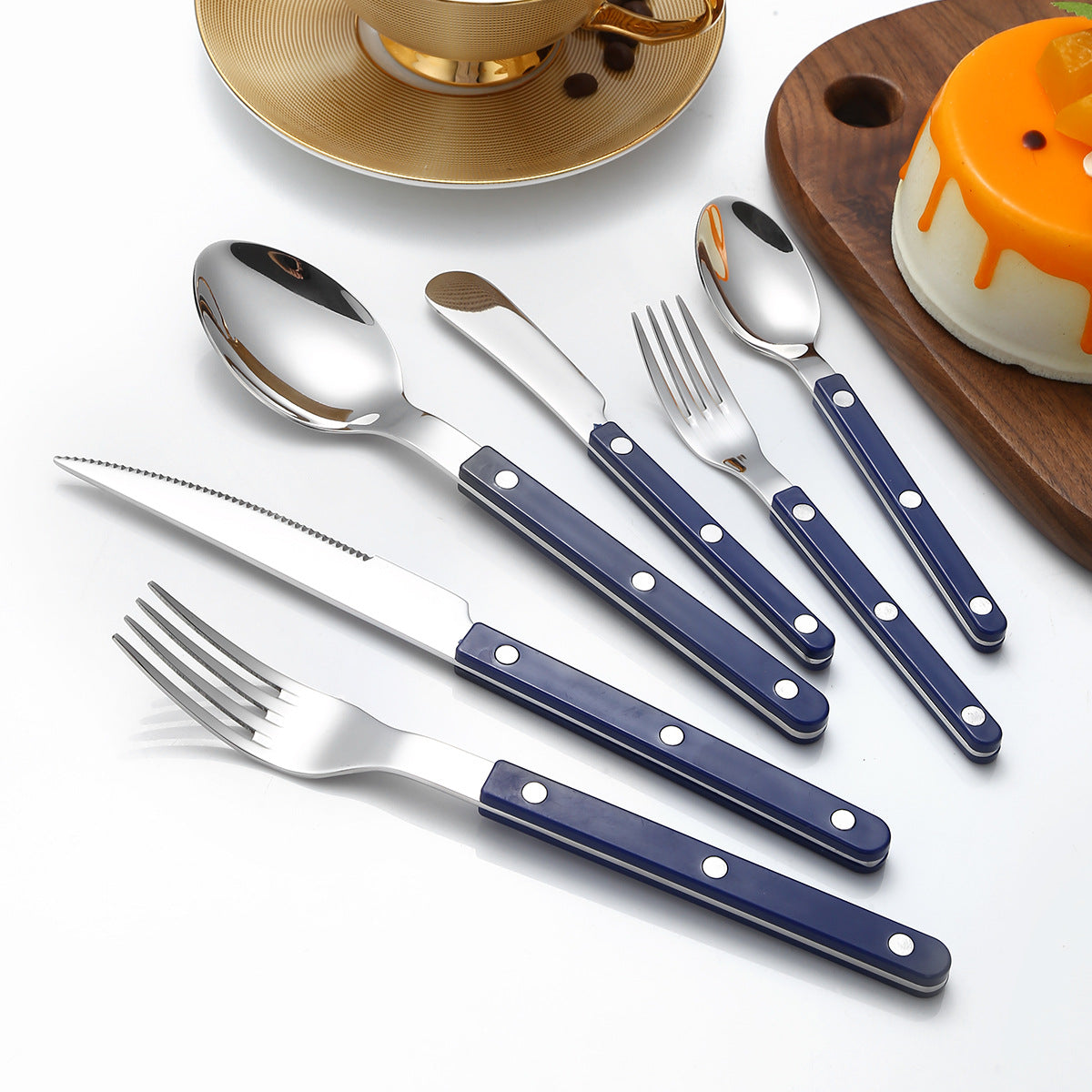 French Rivet ABS Handle Hotel Western Tableware Steak Knife Butter Knife Set - Korvel