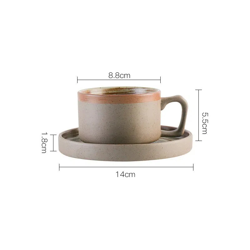 Juego de Taza de Café y Plato de Cerámica Artesanal Gruesa
