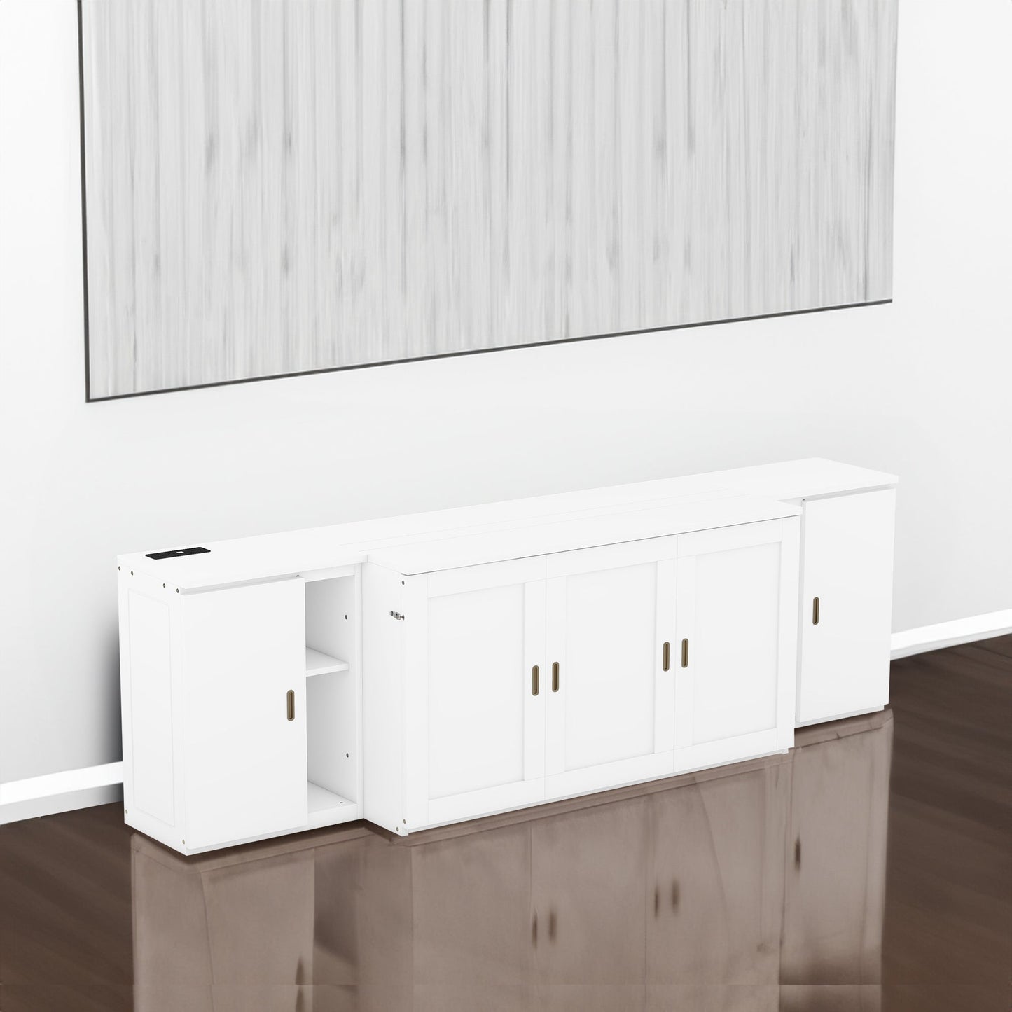 Lit Murphy Queen Size avec étagères et ports USB - Blanc