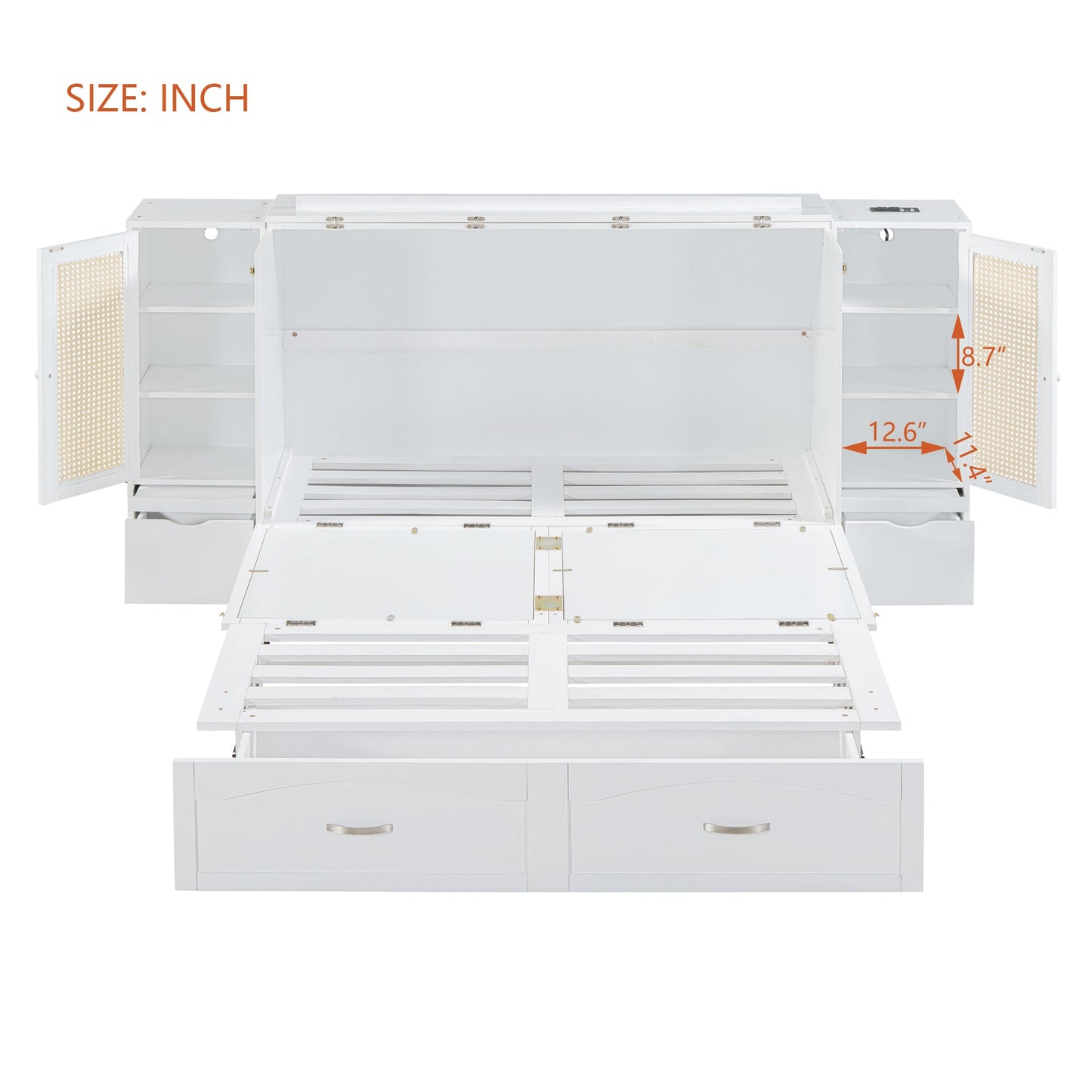Cama Murphy Grande Blanca con Cajones y Armarios de Almacenamiento