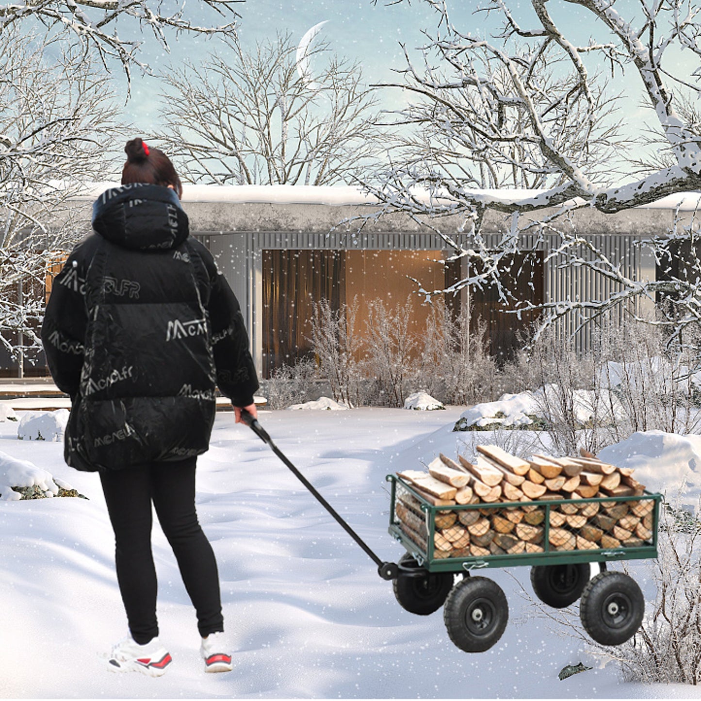 Wagon Cart Garden cart trucks make it easier to transport firewood (green) - Korvel