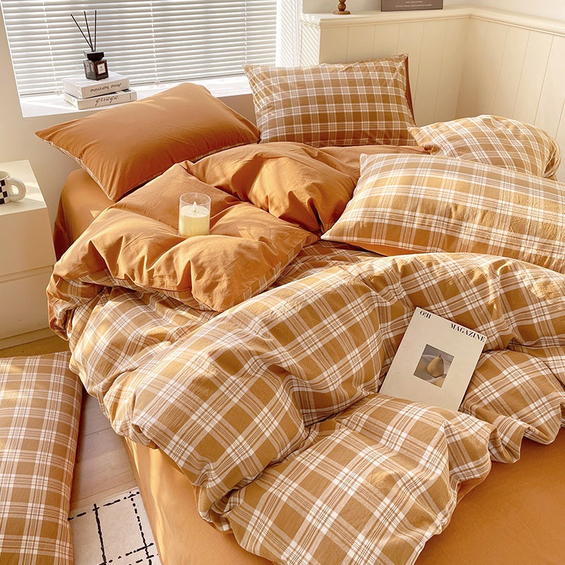 Cotton Dyed Washed Cotton Bedding Set Pure Cotton A Class Flat Sheet Quilt Cover Fitted Sheet Quilt Cover Three-Piece Set Striped - Korvel