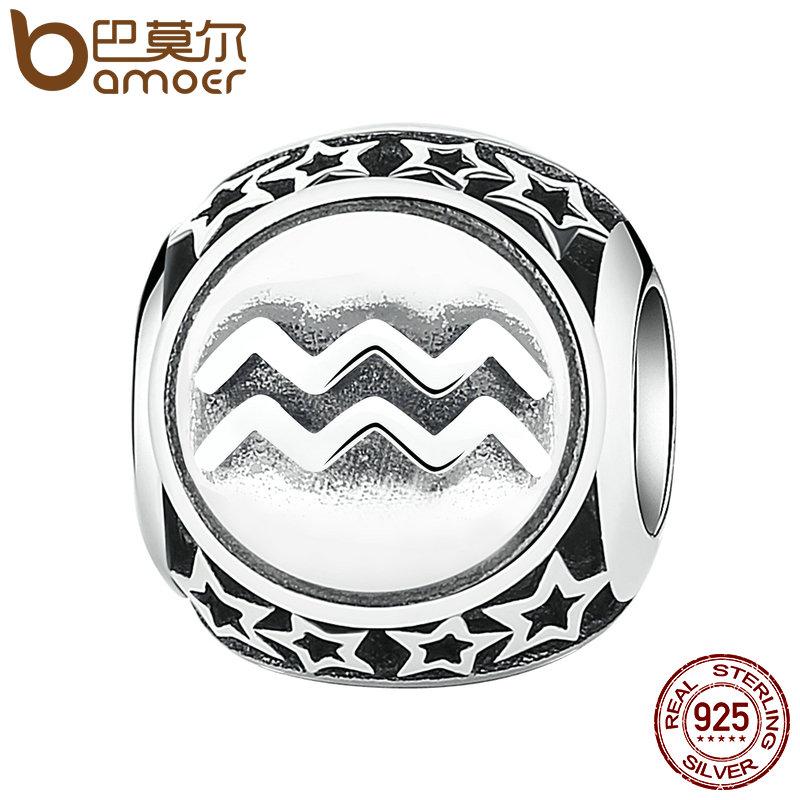BAMOER 925 Sterling Silver Aquarius Star Sign Zodiac Beads Charms fit Bracelets PSC048 - Korvel