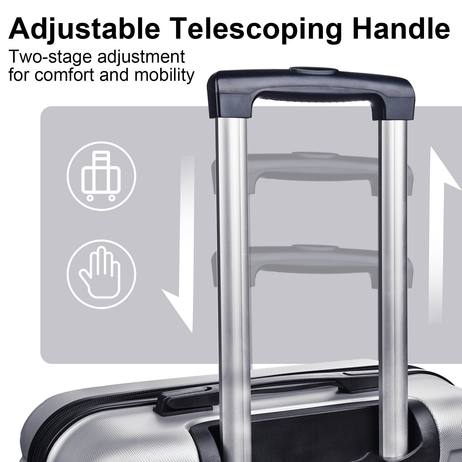 Luggage Suitcase 3 Piece Sets Hardside Carry-on luggage with Spinner Wheels 20"/24"/28" Silver+Grey + ABS - Korvel