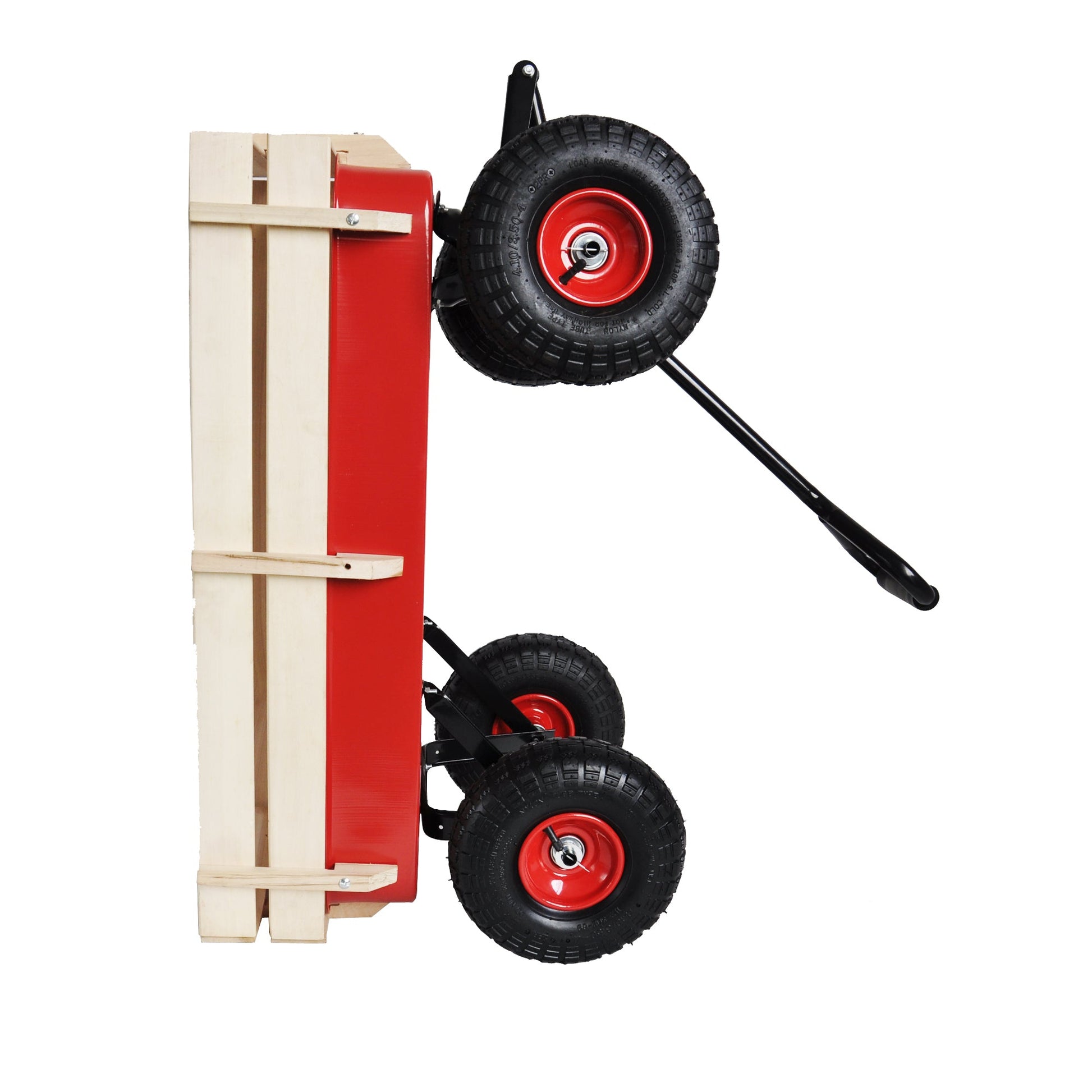 Outdoor Wagon All Terrain Pulling w/Wood Railing Air Tires Children Kid Garden（Red） - Korvel