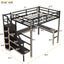 Full Size Loft Bed with L-shaped Desk and USB - Black