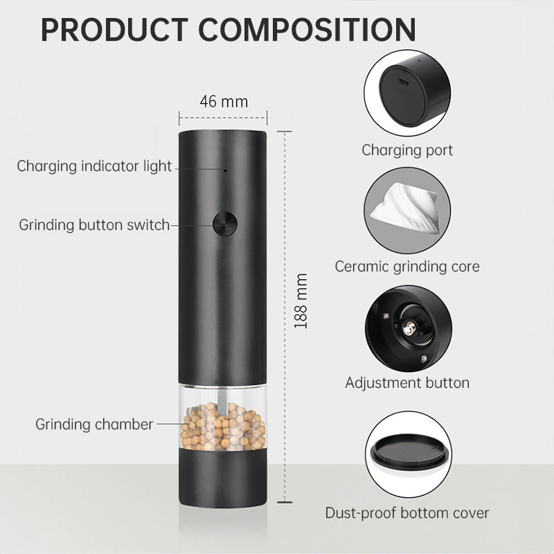 USB Rechargeable Electric Pepper & Sea Salt Grinder Set