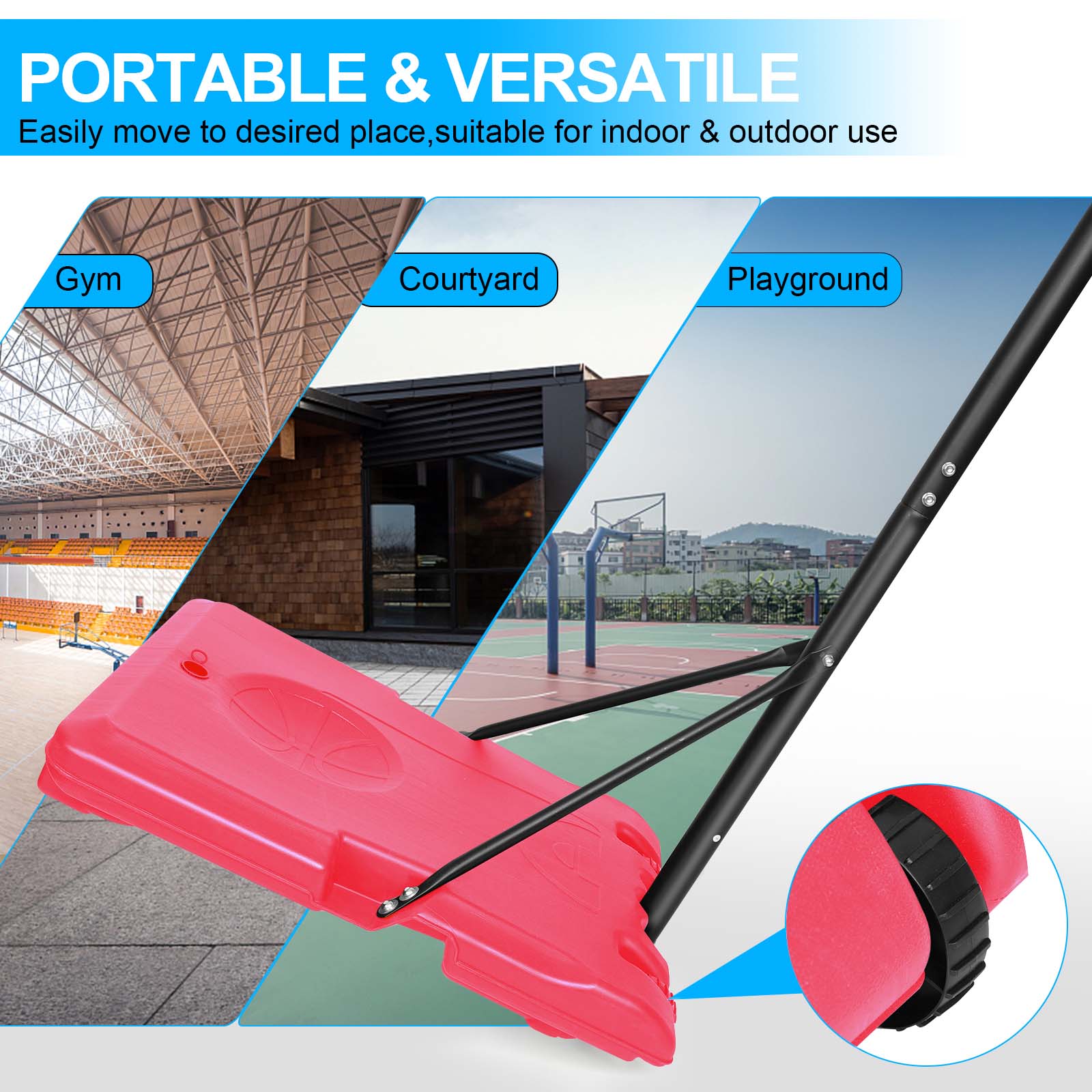 Portable Basketball Goal System with Stable Base and Wheels use for Indoor Outdoor teenagers youth - Korvel