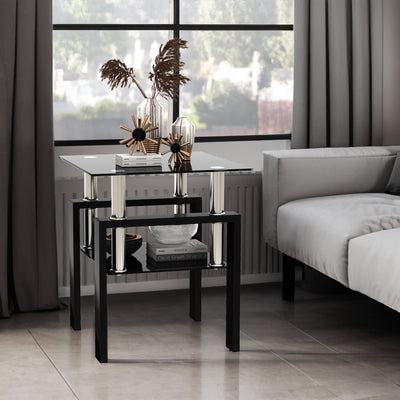 1-Piece Modern Tempered Glass Tea Table Coffee Table End Table, Square Table for Living Room, Black - Korvel