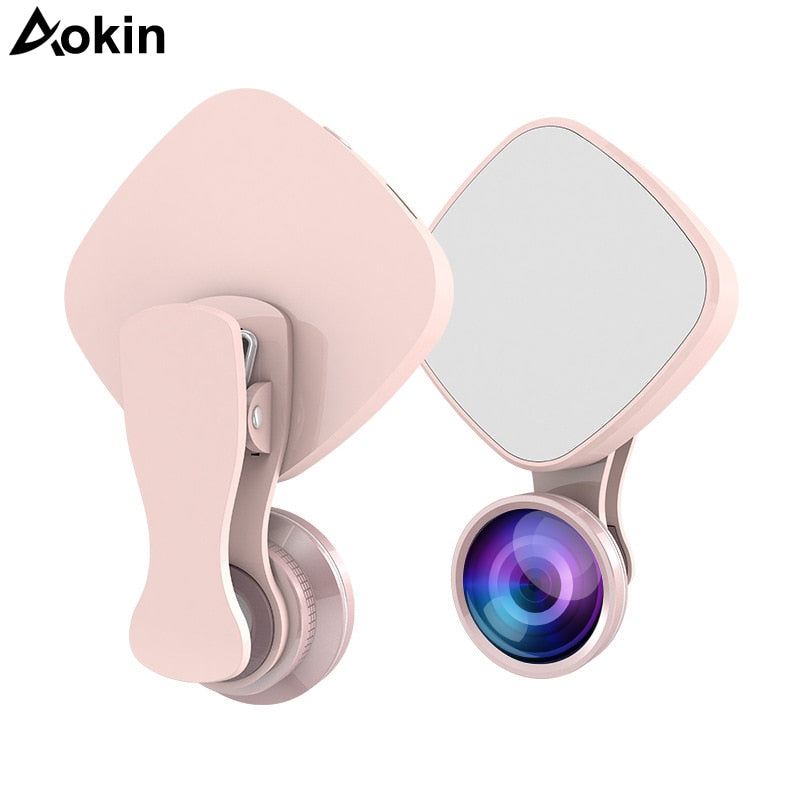 Selfie Ring Light with HD 3 in 1 Fisheye Wide Angle Macro Lens Flash Led Camera Phone Photography for iPhone Samsung Lens - Korvel