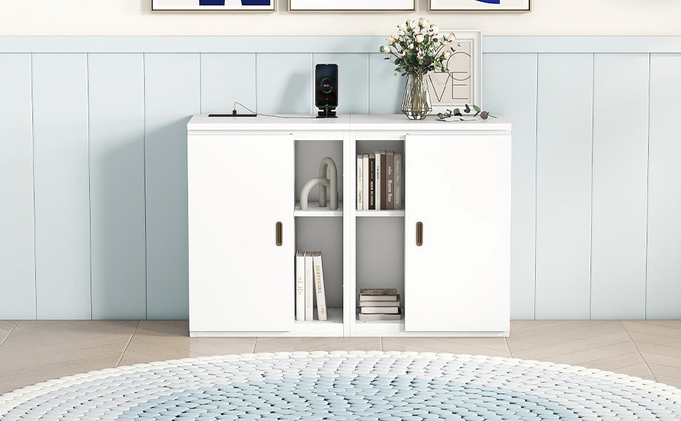 Lit Murphy Queen Size avec étagères et ports USB - Blanc