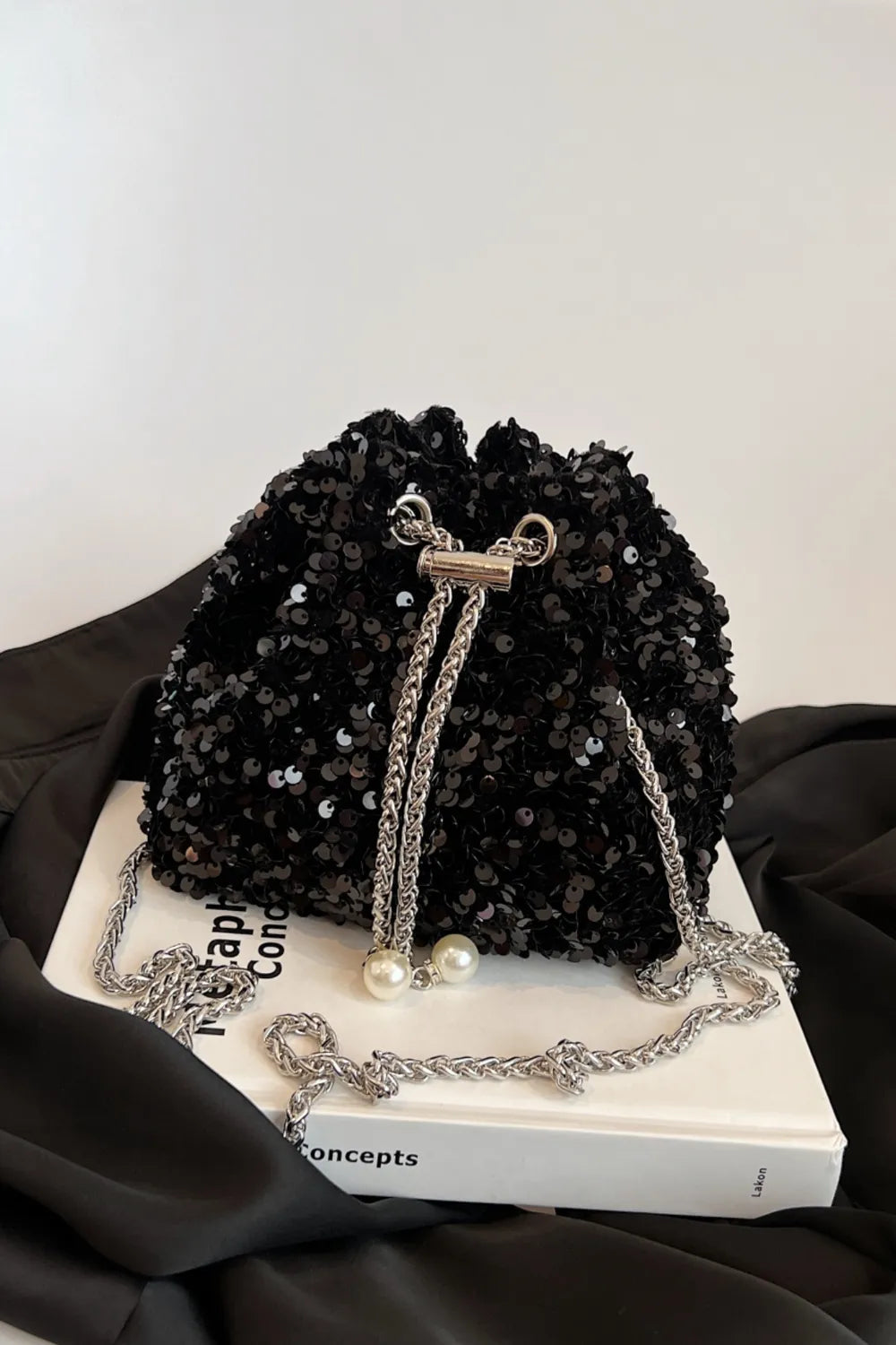 Sequin Chain Drawstring Bucket Bag - Korvel