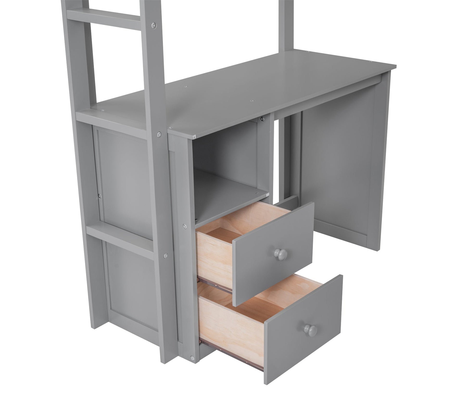 Wood Twin Size Loft Bed with Wardrobes and 2-Drawer Desk with Cabinet Gray - Korvel