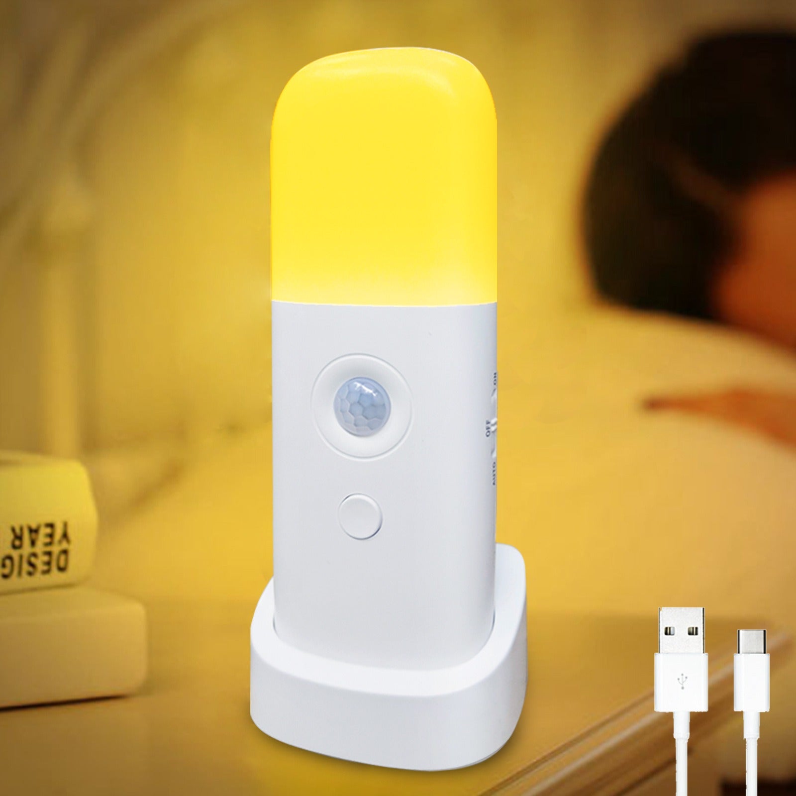 Intelligent infrared human body sensor light, LED sensor light, night light, dimming, USB charging, bedroom bedside lamp - Korvel