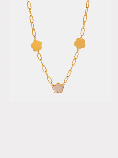 Stainless Steel White Mother-Of-Pearl Flower Necklace - Korvel