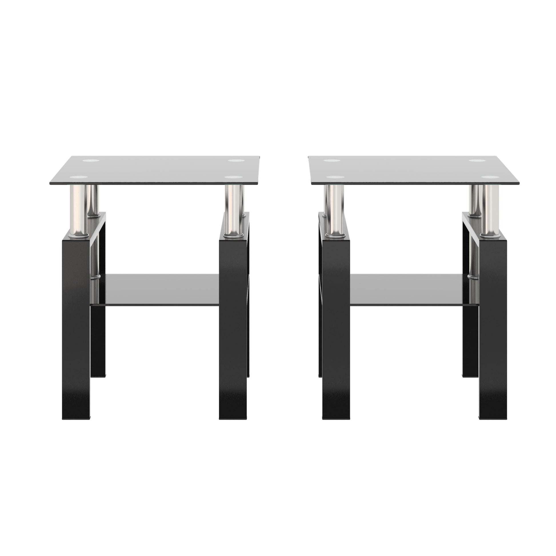 Set of 2, Modern Tempered Glass Tea Table Coffee Table End Table, Square Table for Living Room, Black - Korvel