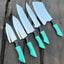 Premium 13-Inch Stainless Steel Knife Set with Epoxy Resin Handle & Leather Sheath - Korvel