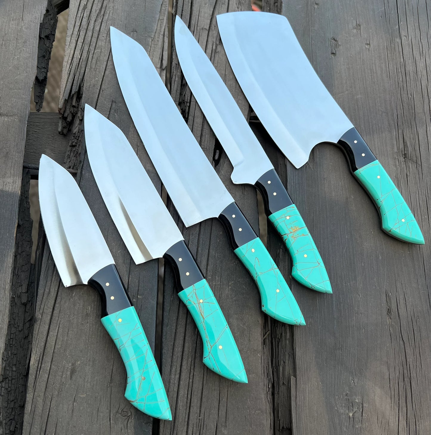 Premium 13-Inch Stainless Steel Knife Set with Epoxy Resin Handle & Leather Sheath - Korvel