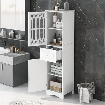 Elegant Tall Bathroom Cabinet with Adjustable Shelf - White