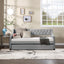 Twin Size Upholstered Daybed with Trundle Sturdy Wood Bedframe w/ Bedframe Tufted Button & Copper Nail on Arms Design - Korvel