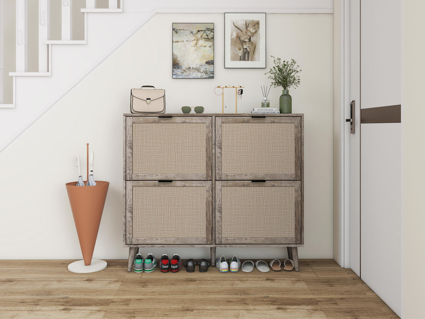 4 Door Shoe Rack, Freestanding Modern Shoe Storage Cabinet, for Entryway - Korvel