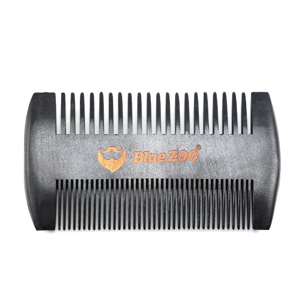 Black Spray Painted Pear Wood Bluezoo Double Sided Beard Comb Beard Portable Comb Care - Korvel