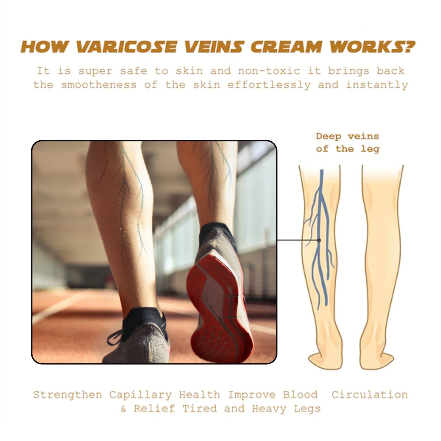 Vein Renewal Smooth Legs Cream, Relief Sore Legs Massage Varicose Earthworm Leg Vein Care Cream - Korvel