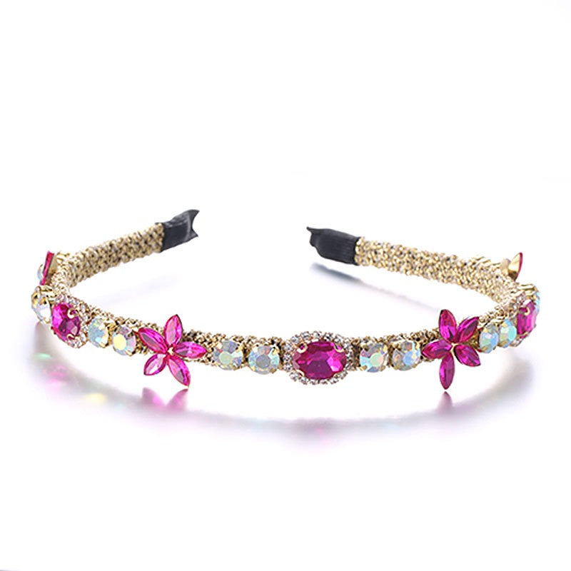 Crystal flower set with colorful glass diamond fine edge hair hoop - Korvel