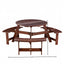 6-person circular picnic table with 3 built-in benches, umbrella holes, outdoor tables and chairs brown bench set - Korvel